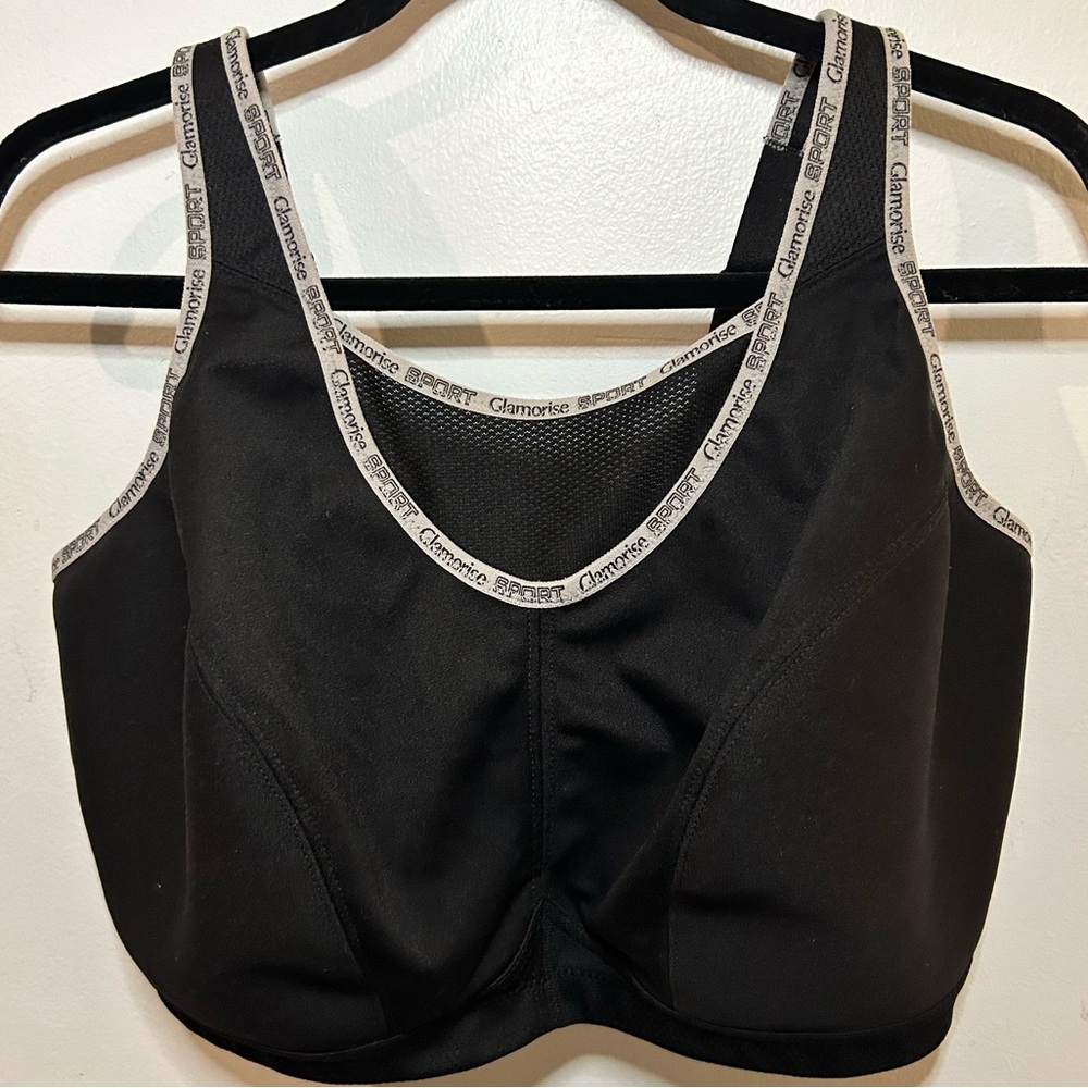 Glamorise Women's No-bounce Camisole Black Sports Bra Wirefree #1066 sz 42G